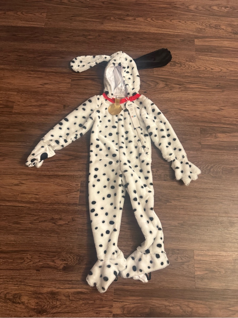 Kids Dalmatian Plush Hooded Costume - White with Black Spots